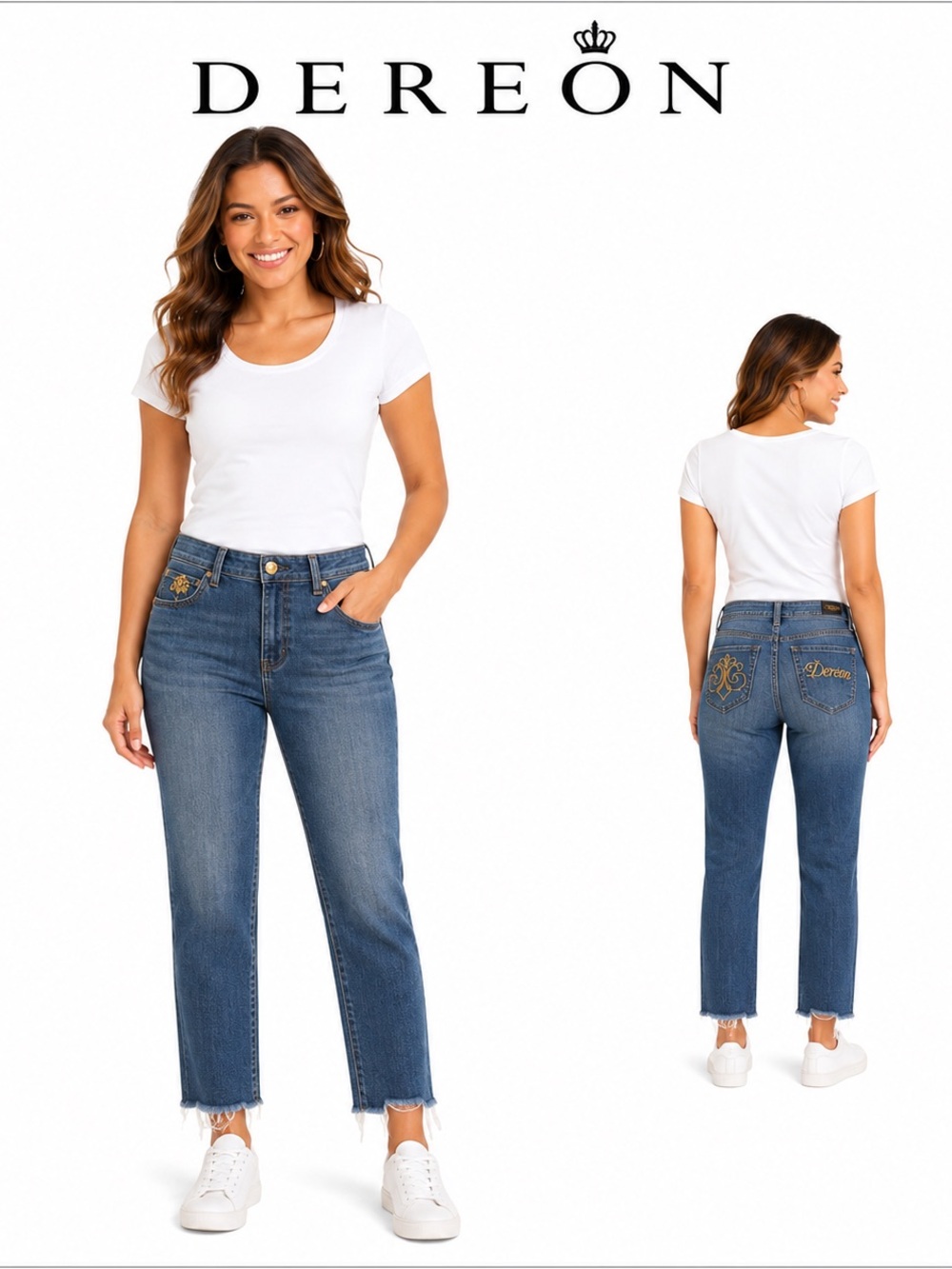 Dereon Frayed Hem Ankle Jeans 3/4